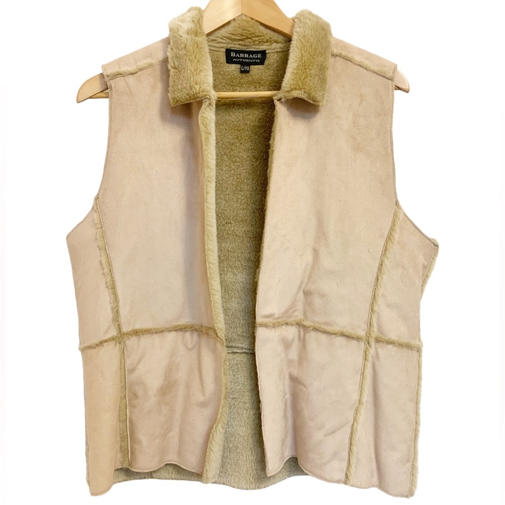 Barrage Authentic Faux Fur Shearling Vest Tan Beige Size Large